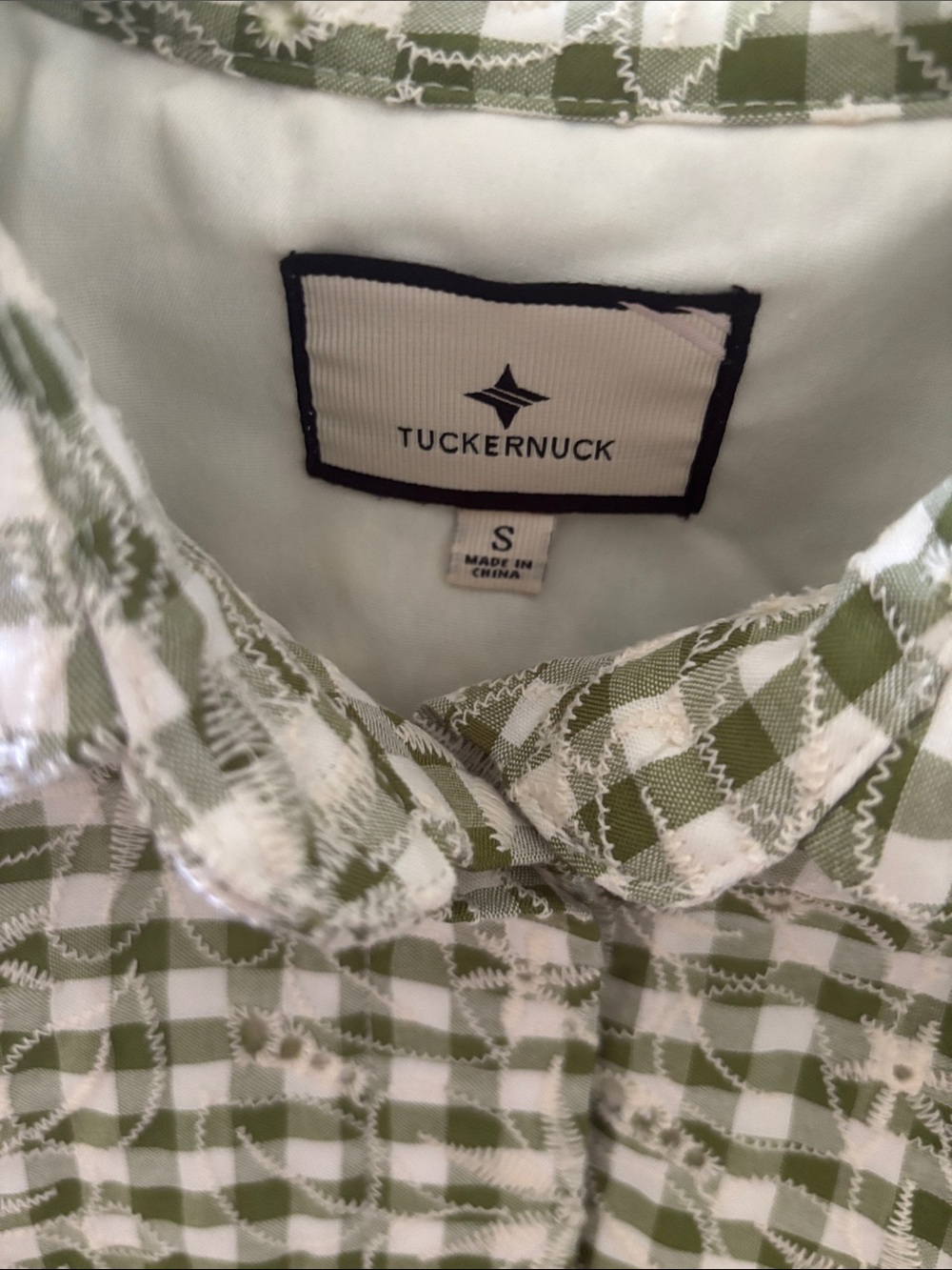 Embroidered Floral Green Gingham Mini Delaney Dress - Picture 2 of 4